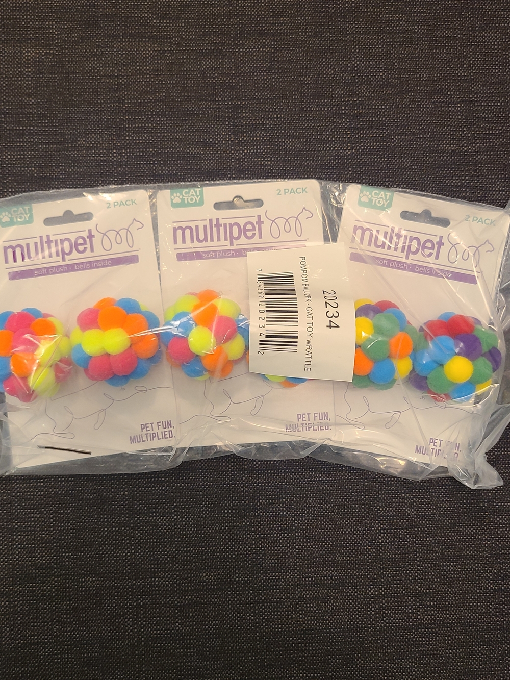 Multipet Colorful Pom-Pom Cat Toy Pack - Neon Multicolor